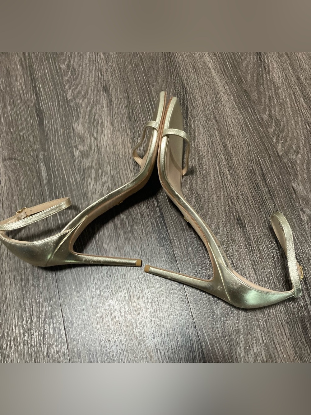 Stuart Weitzman Nudistcurve 100 Liquid Metallic Gold Sandal Heels Size 10 - Picture 6 of 9